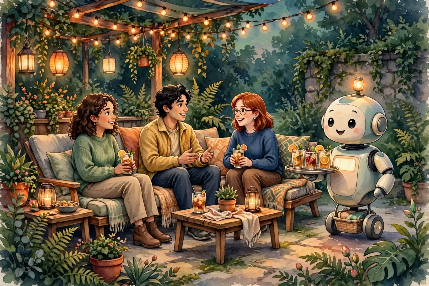 Poster illustration of Daisiez — Euphoria's open-air patio for smoking and drinking, outside under the lights
