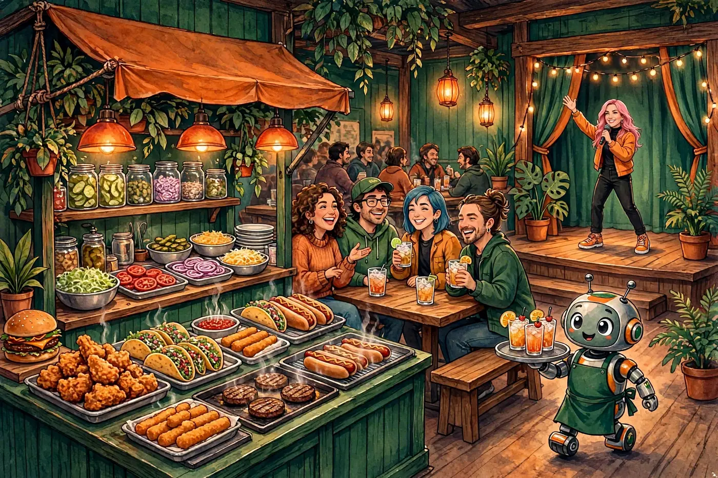 Poster illustration of The Munchiez — Euphoria's cocktail and bar-food space